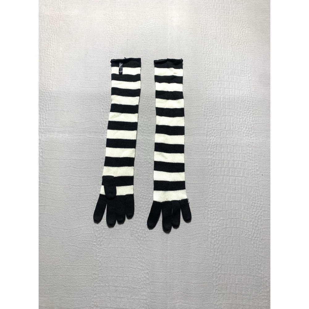 Express Striped Black White Long Gloves Arm Warmer  L Emo Goth Cosplay Harajuku